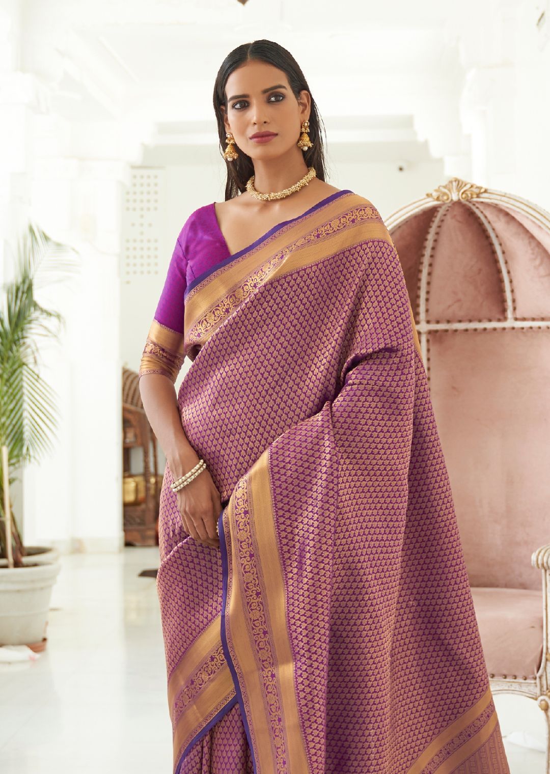 Violet Purple Hand Woven Kanjivaram Silk Saree