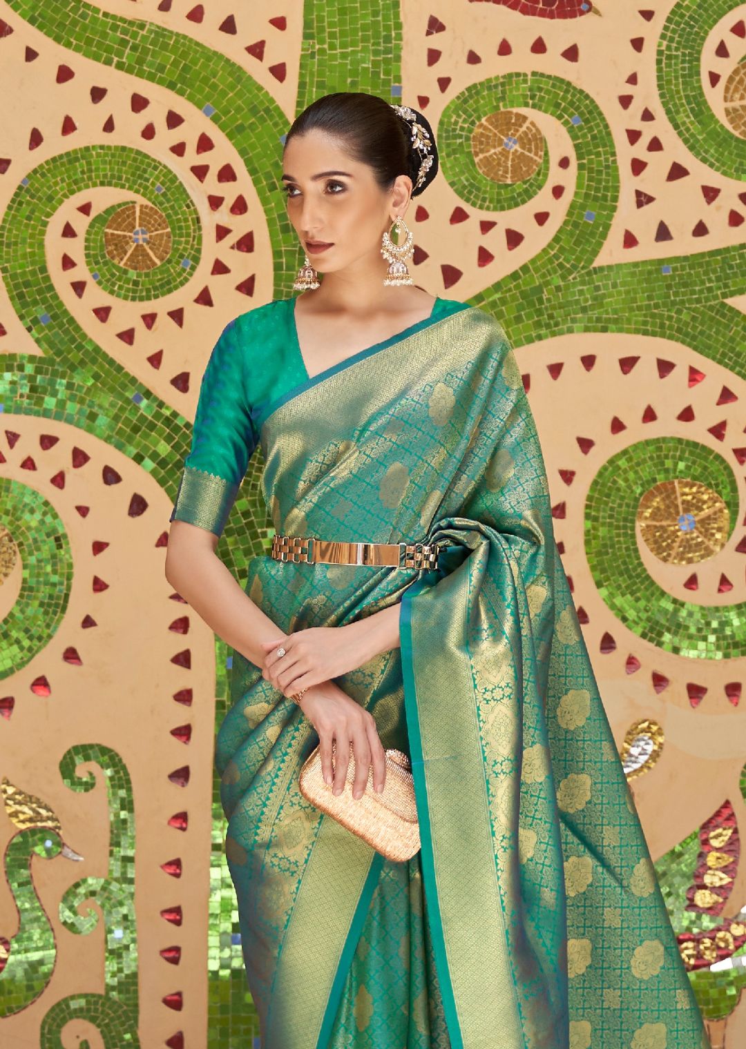 Peacock Green Hand Woven Kanjivaram Silk Saree