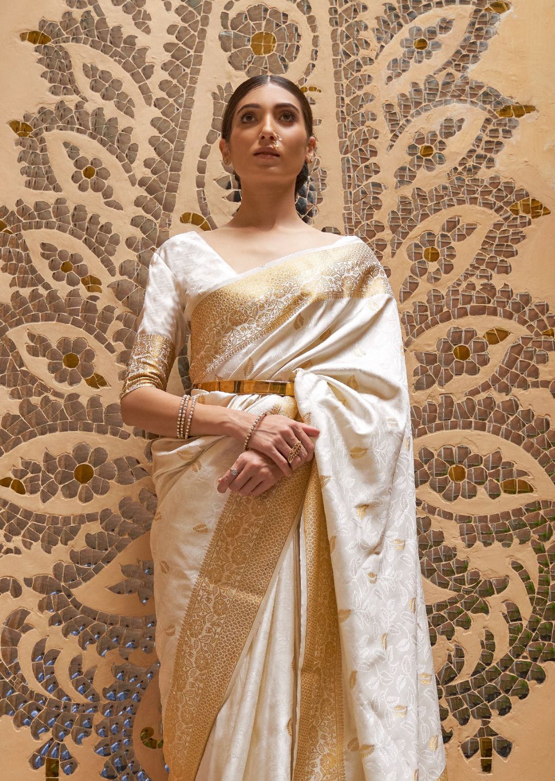 White Woven Handloom Zari Silk Saree