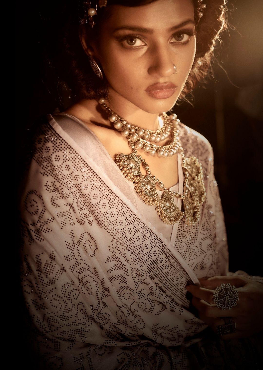 Mushroom Gray Woven Exclusive Designer Saree With Swarovski Work