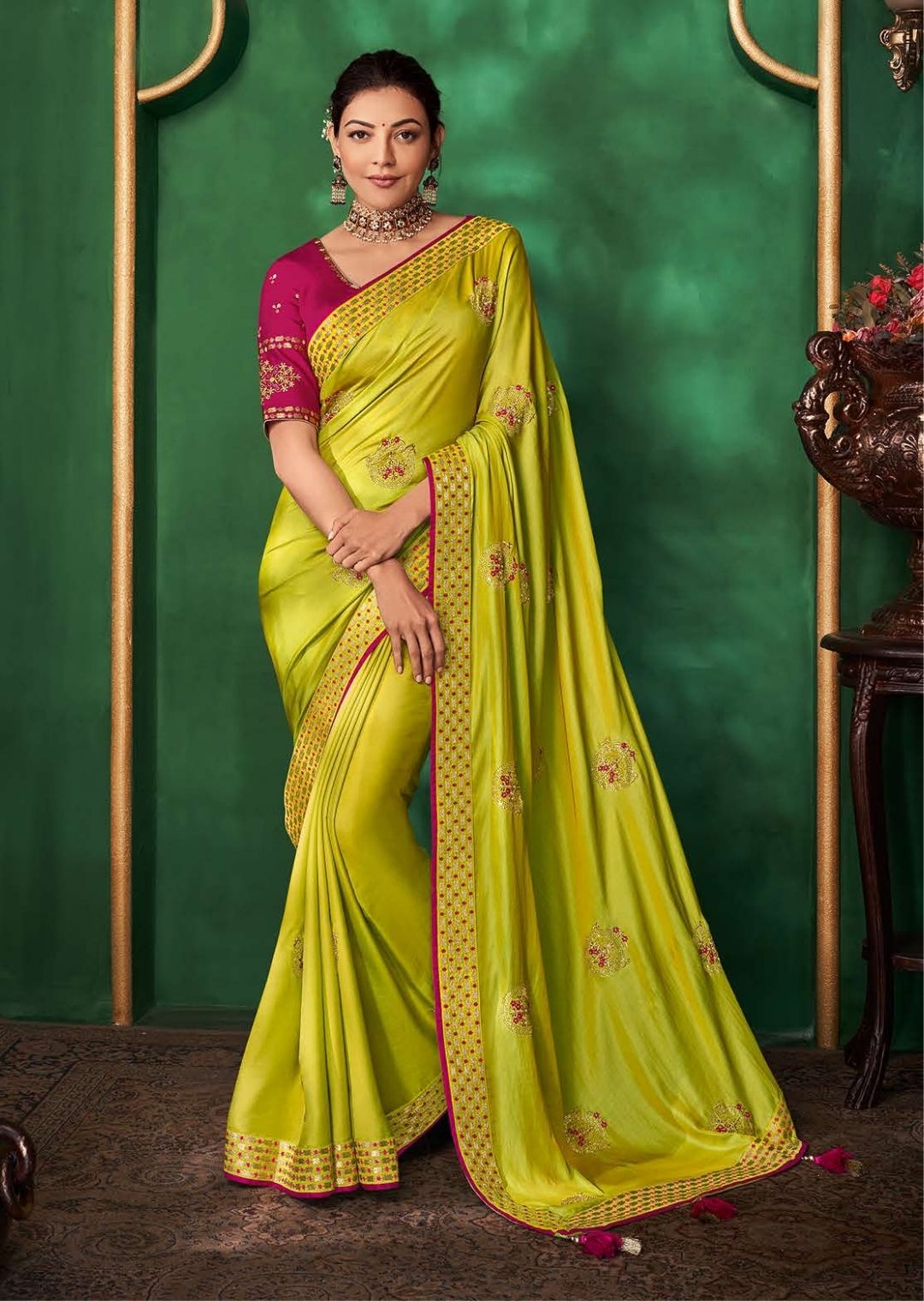 Royal Blue Brasso Saree with Contrast Blouse - SA372509