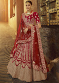 RED	HEAVY ZARI EMBROIDERED PREMIUM VELVET DESIGNER BRIDAL LEHENGA