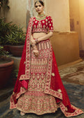 RED HEAVY ZARI EMBROIDERED PREMIUM VELVET DESIGNER BRIDAL LEHENGA