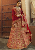 RED HEAVY ZARI EMBROIDERED PREMIUM VELVET DESIGNER BRIDAL LEHENGA