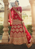 RED HEAVY ZARI EMBROIDERED PREMIUM VELVET DESIGNER BRIDAL LEHENGA