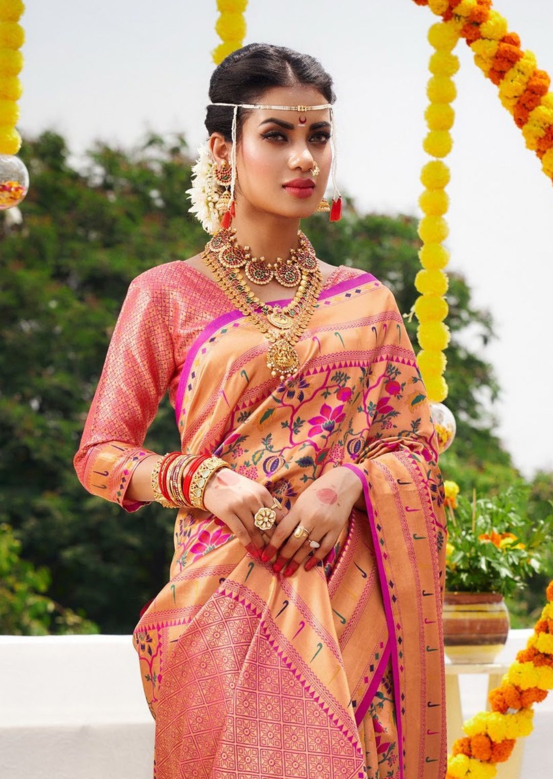 Magenta Purple Woven Traditional Paithani Silk Saree