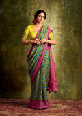Green & Pink Pure Braso Chiffon Saree With Embroidered Silk Blouse