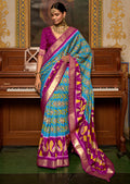 CERULEAN BLUE WOVEN PATOLA SILK SAREE