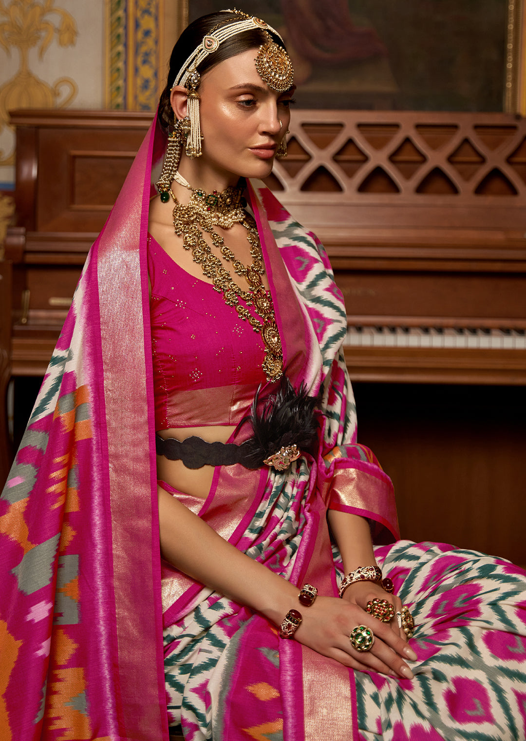 HOT PINK WOVEN PATOLA SILK SAREE