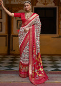 WHITE AND RED WOVEN PATOLA SILK SAREE