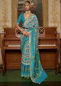 CERULEAN BLUE WOVEN PATOLA SILK SAREE