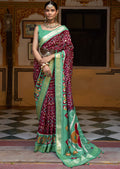 BURGUNDY RED WOVEN PATOLA SILK SAREE