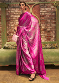 Hot Pink Digital Printed Satin Crepe Silk Saree