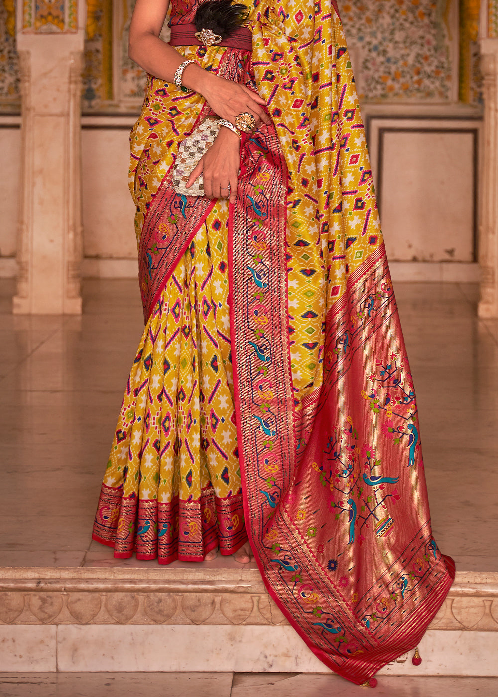HONEY YELLOW WOVEN PATOLA PAITHANI SILK SAREE