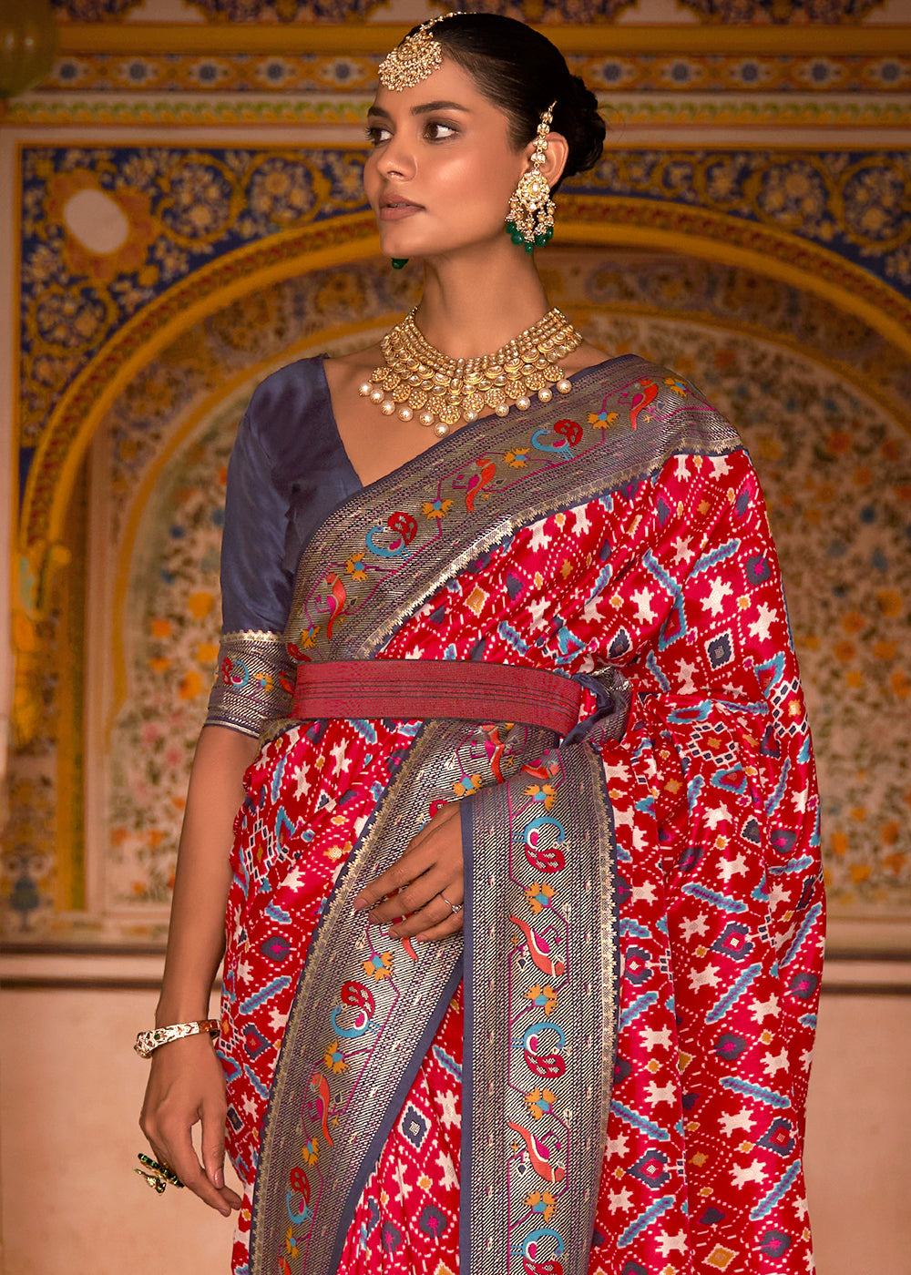 RUBY RED WOVEN PATOLA PAITHANI SILK SAREE