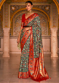 TEAL GREEN WOVEN PATOLA PAITHANI SILK SAREE