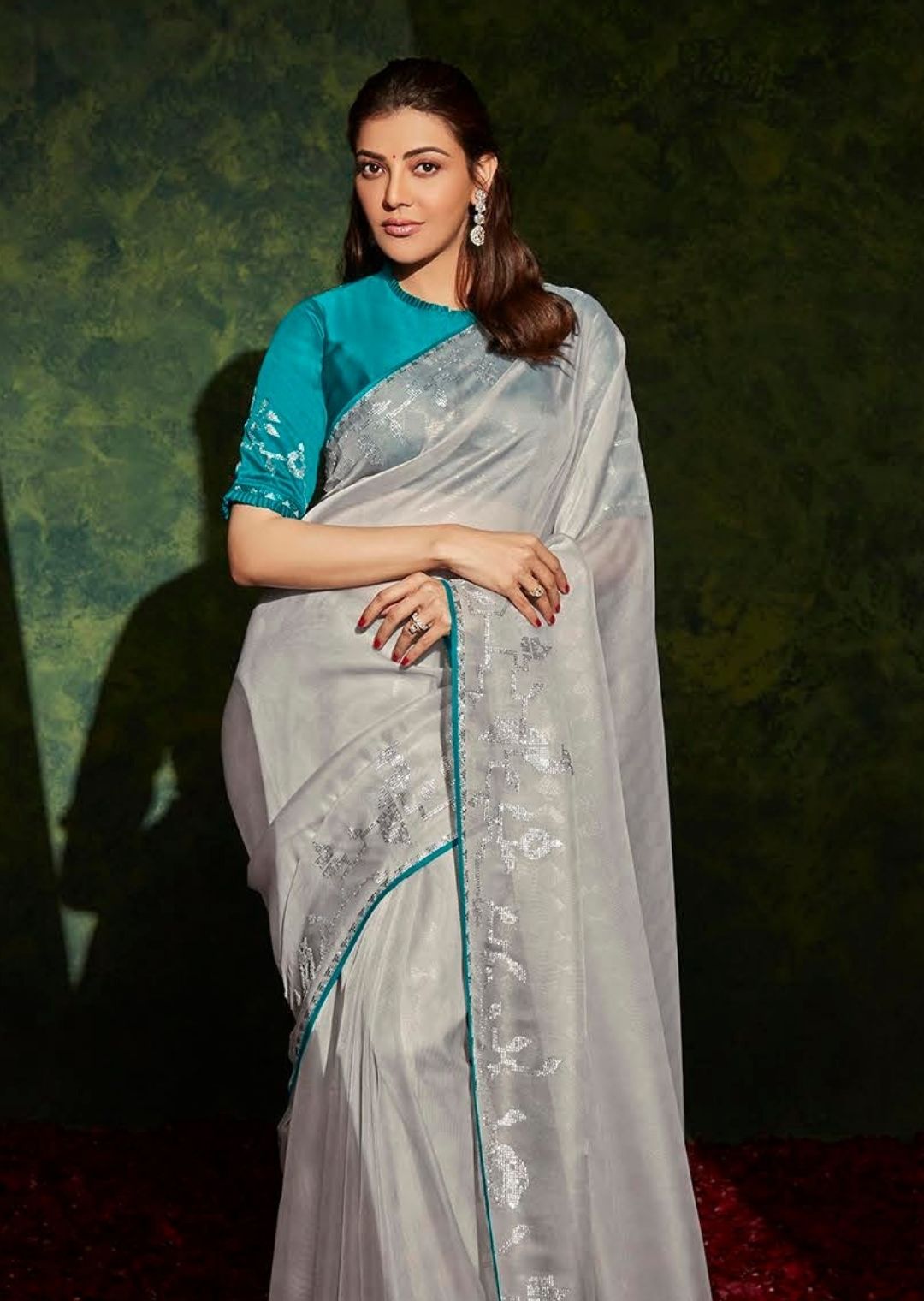 Silver White Woven Celebrities Exclusive Designer Saree with Embroidered Silk Blouse