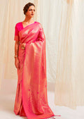 Ruby Pink Hand Woven Kanjivaram Silk Saree