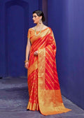 Deep Orange & Red Woven Traditional Patola Silk Saree