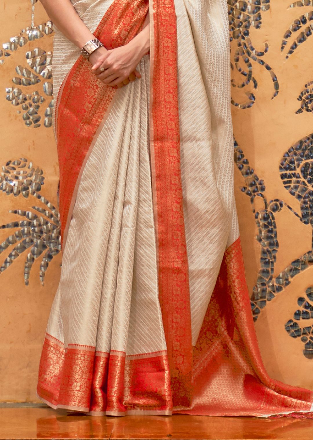 White Woven Handloom Zari Silk Saree