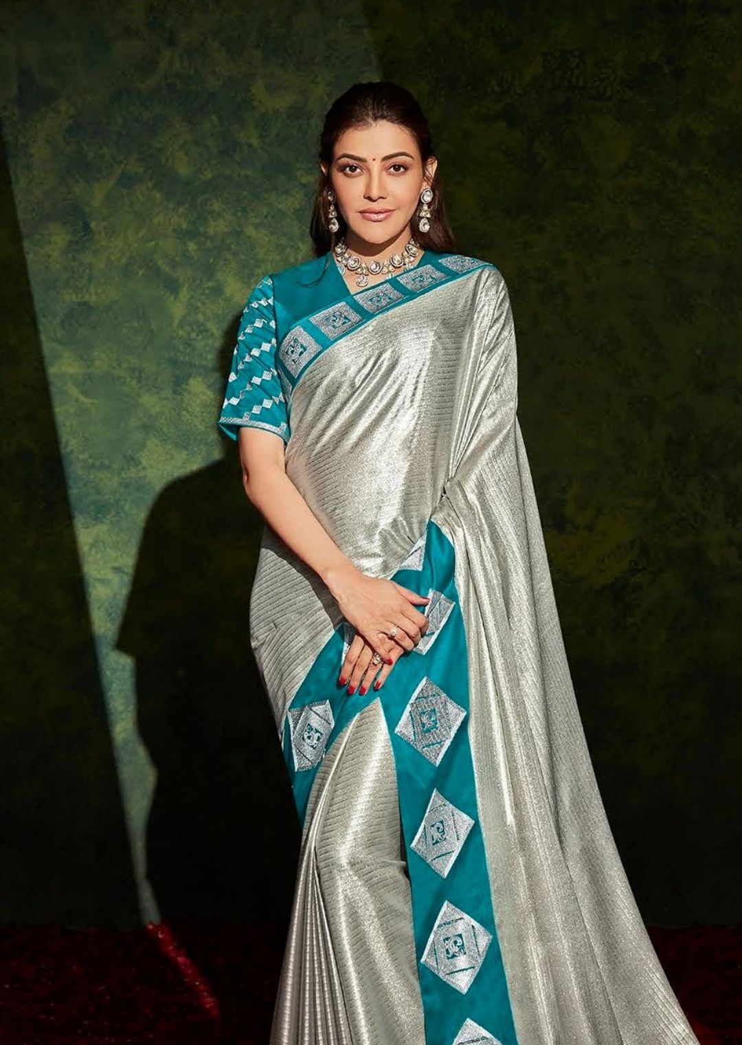 Silver Gray Woven Celebrities Exclusive Designer Saree with Embroidered Silk Blouse
