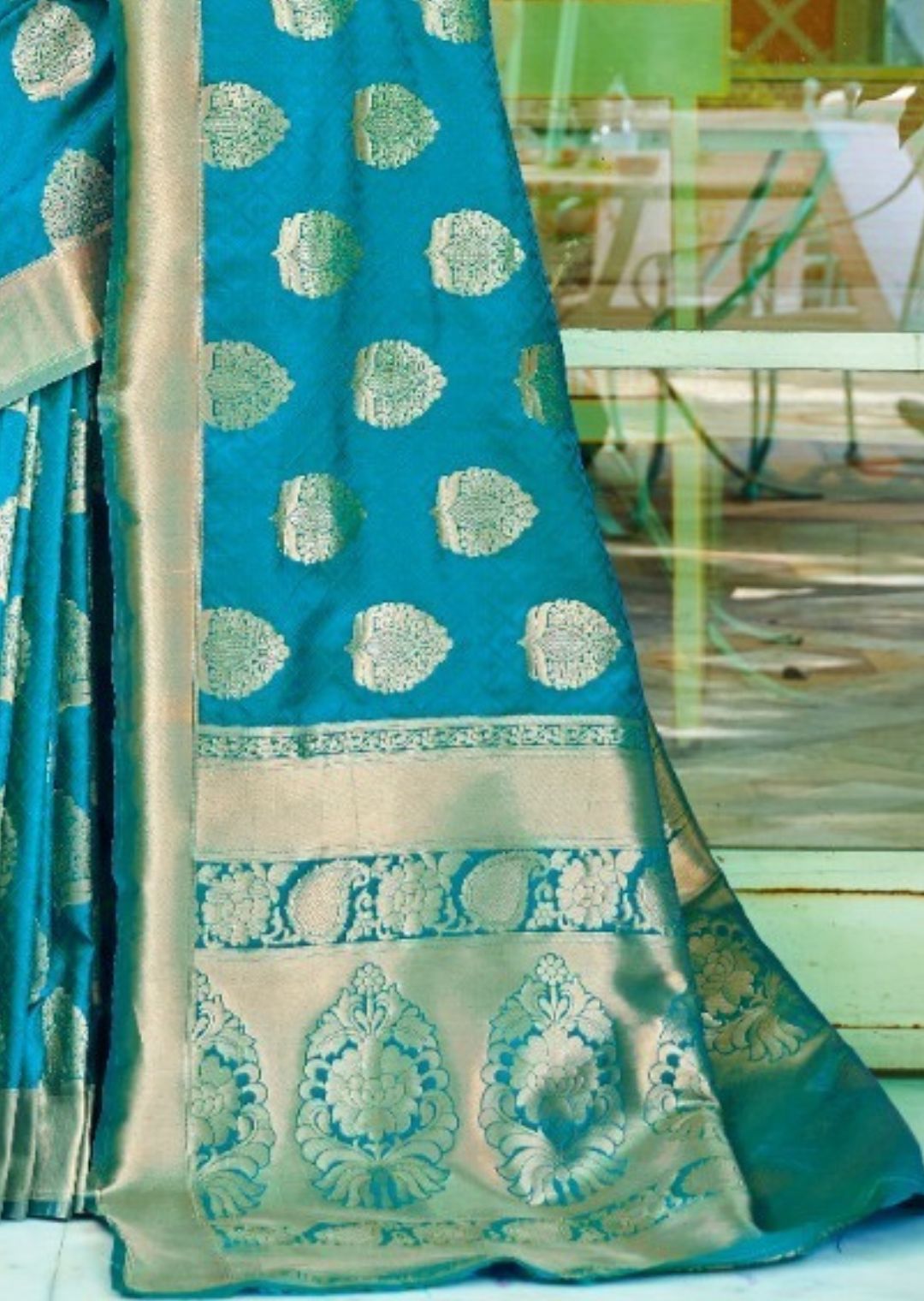 Ocean Blue Woven Banarasi Silk Saree
