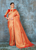 Rust Orange Hand Woven Kanjivaram Silk Saree