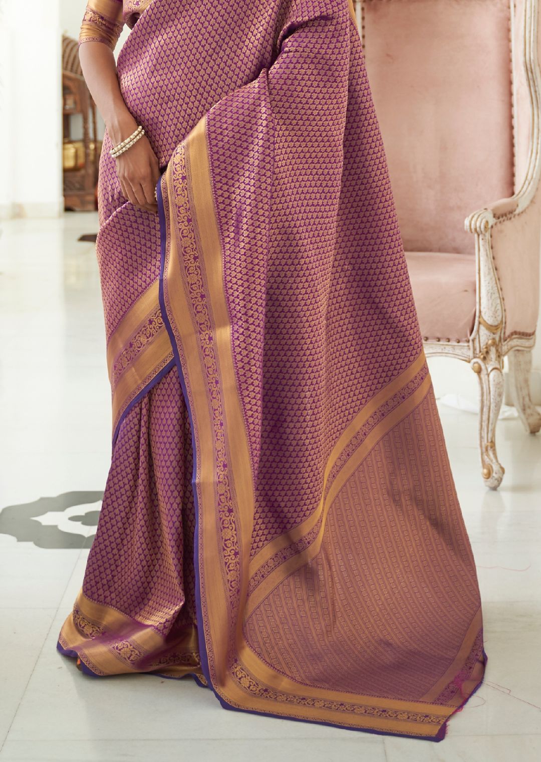 Violet Purple Hand Woven Kanjivaram Silk Saree