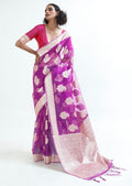 French Purple Hand Woven Organza Silk Saree