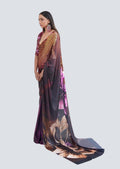 Brown Digital Printed Satin Crepe Saree