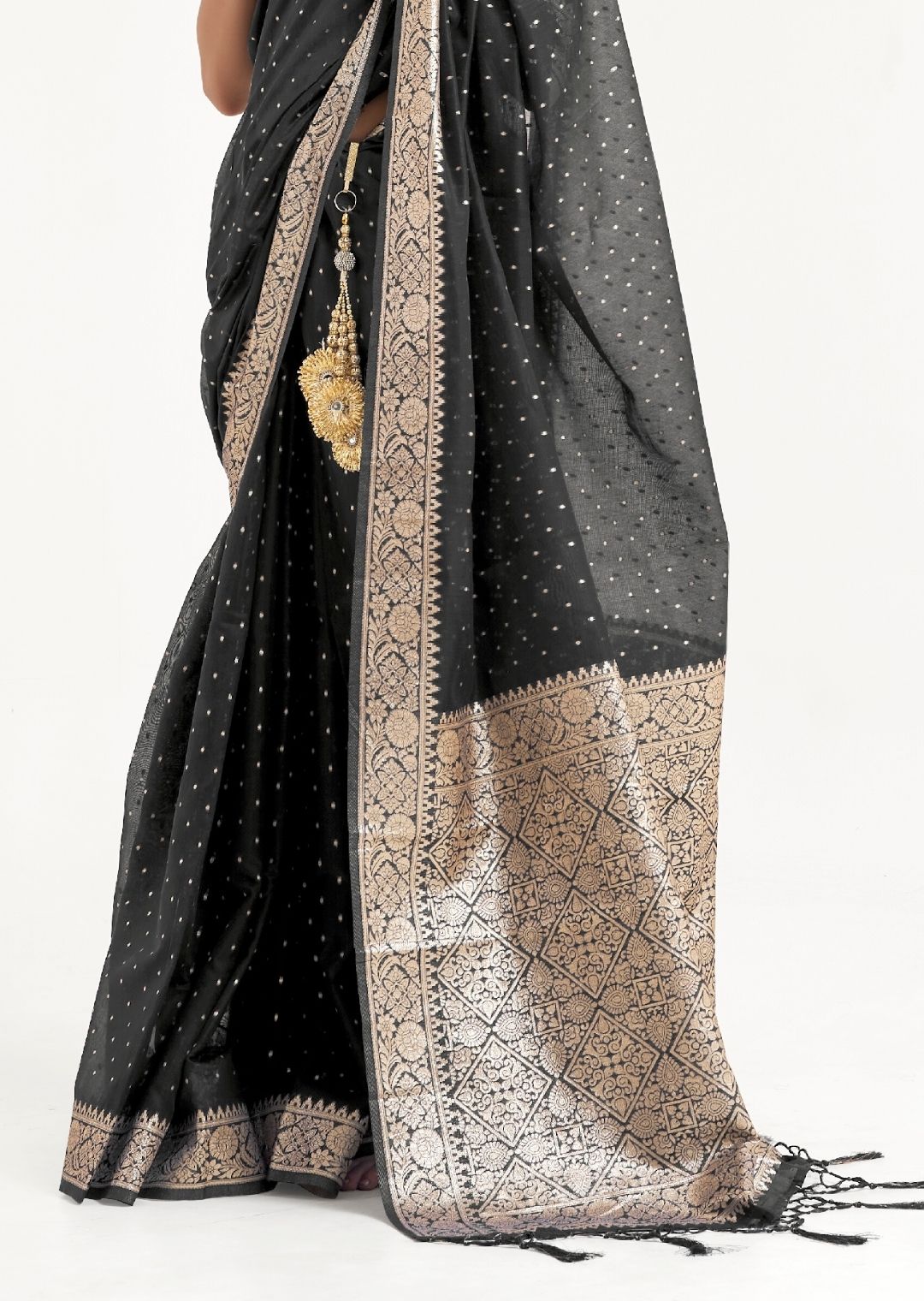 Black Woven Soft Tussar Cotton Silk Saree