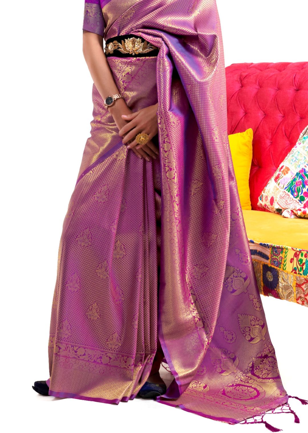 Magenta Purple Hand Woven Kanjivaram Silk Saree