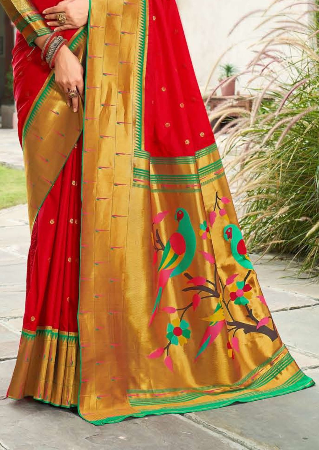 Red Woven Traditional Paithani Silk Saree