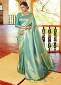 Teal Green Hand Woven Kanjivaram Silk Saree