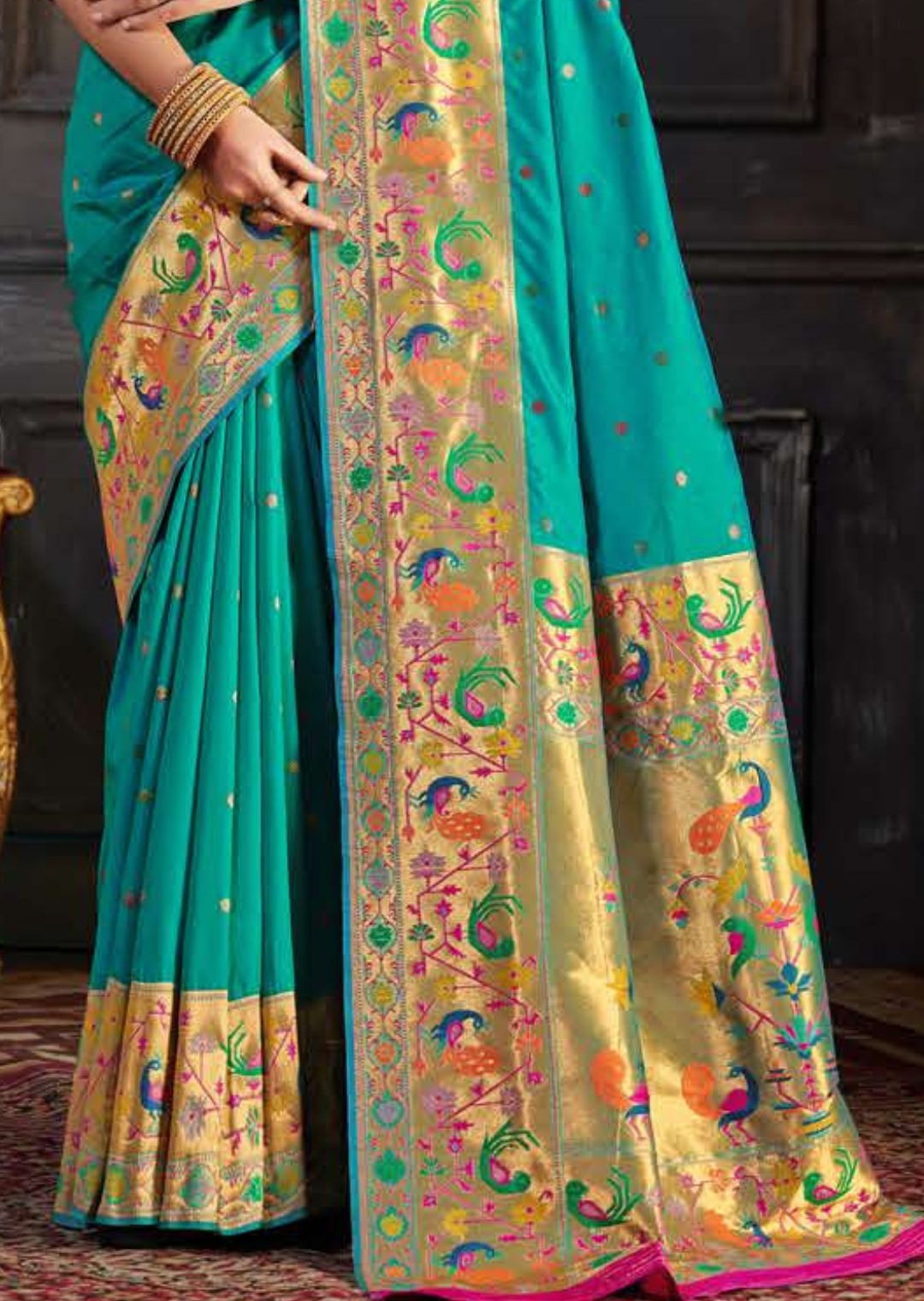 Aqua Blue Woven Traditional Paithani Silk Saree