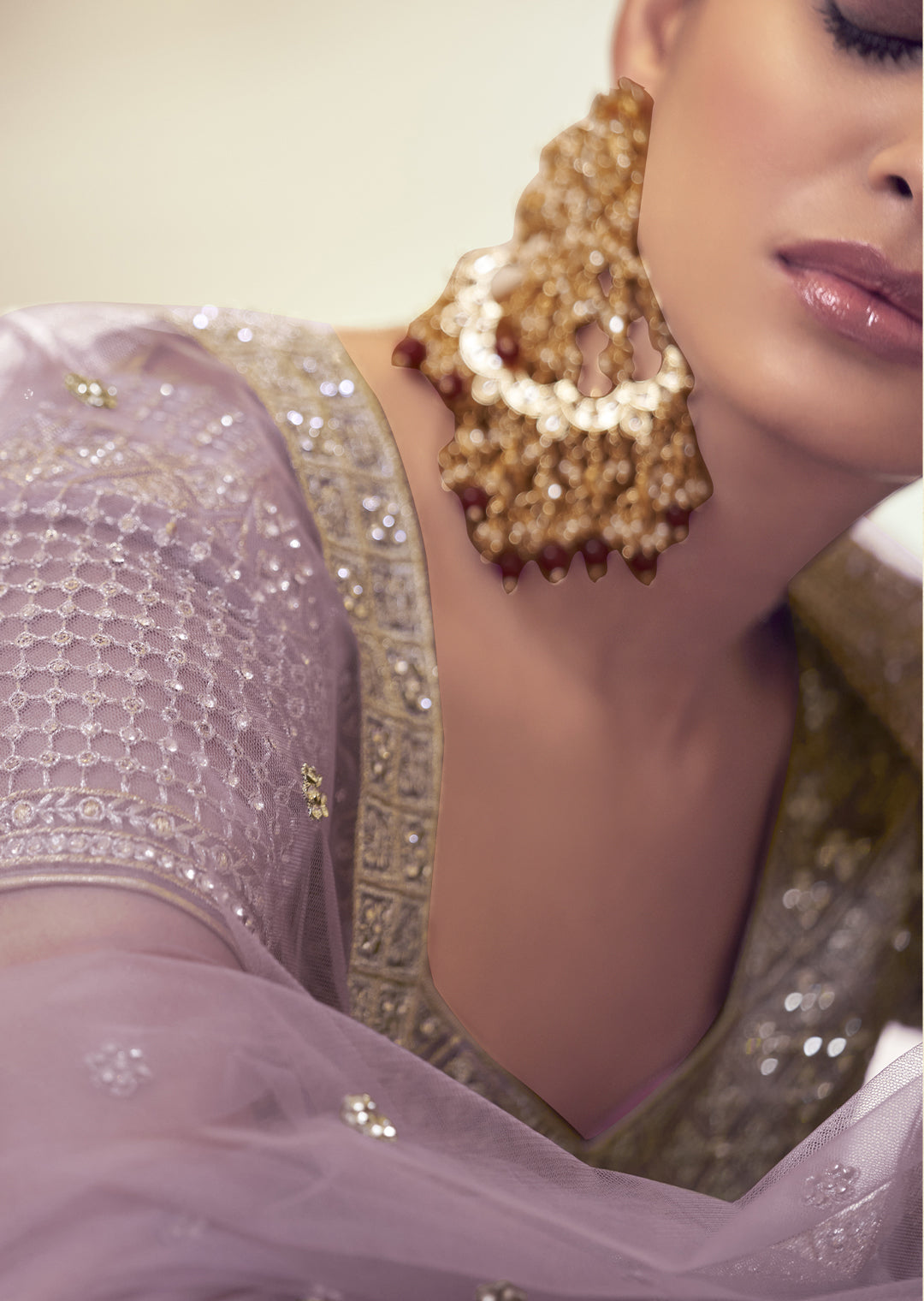 LAVENDER PURPLE HEAVY EMBROIDERED PREMIUM NET DESIGNER LEHENGA