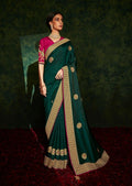 Bottle Green Woven Celebrities Exclusive Designer Saree with Embroidered Silk Blouse