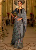 SLATE GRAY WOVEN MANGALKARI PATOLA SILK SAREE