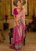 MAGENTA AND WHITE WOVEN MANGALKARI PATOLA SILK SAREE