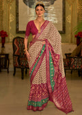 RUBY RED AND WHITE WOVEN MANGALKARI PATOLA SILK SAREE