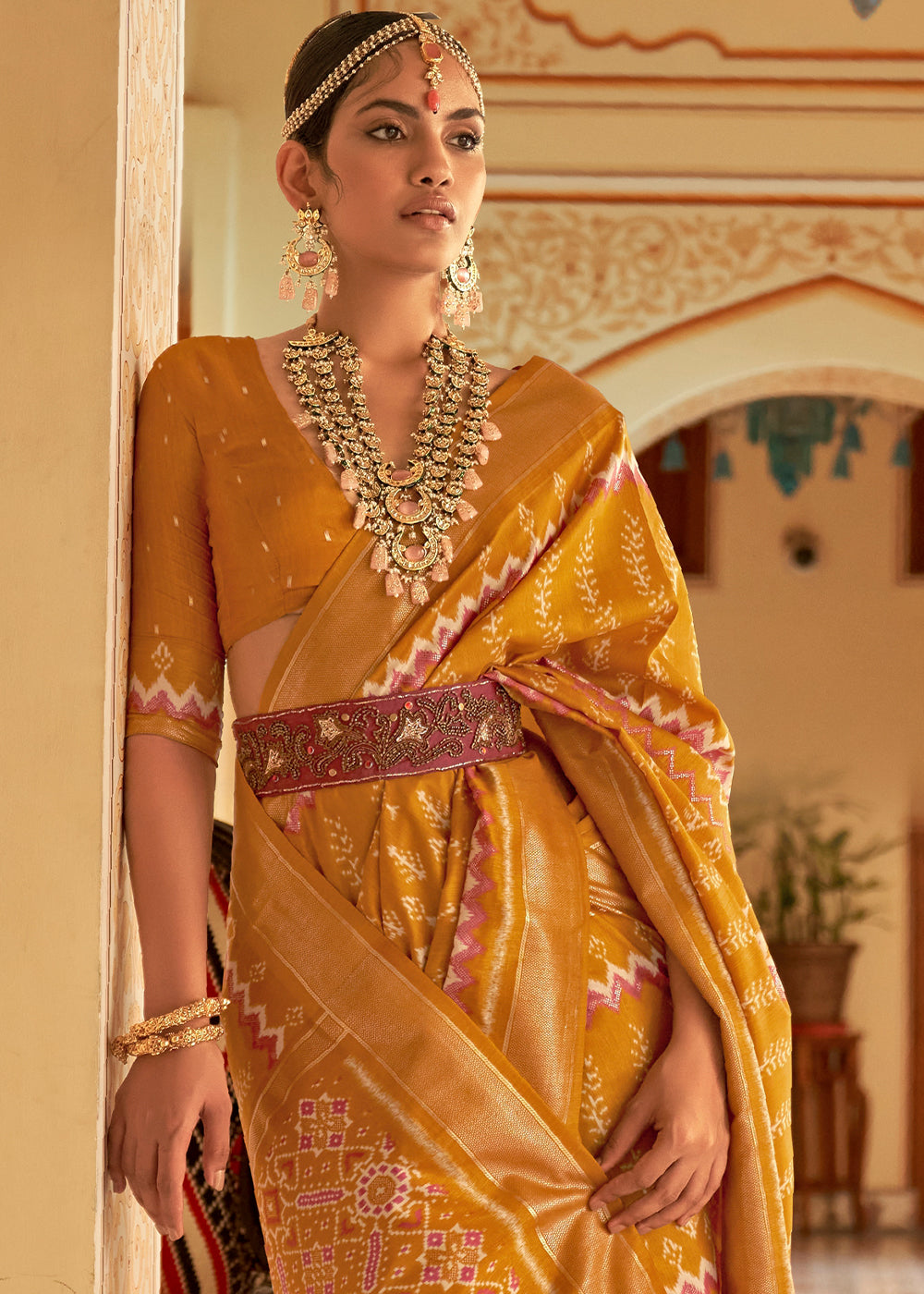 Mustard Yellow Tussar Silk Saree