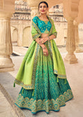 SHADED TURQUOISE GREEN EMBROIDERED PREMIUM SILK LEHENGA