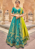 TURQUOISE BLUE EMBROIDERED PREMIUM SILK LEHENGA