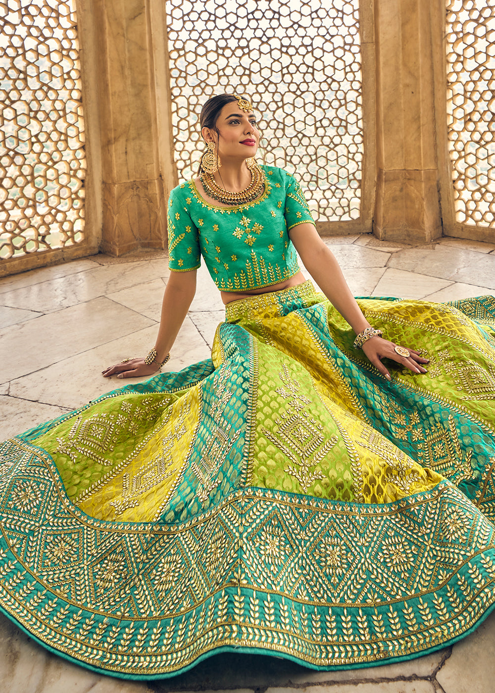 CANARY YELLOW EMBROIDERED PREMIUM SILK LEHENGA