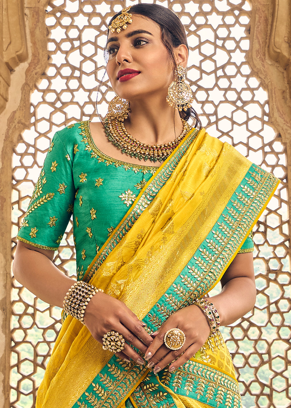 CANARY YELLOW EMBROIDERED PREMIUM SILK LEHENGA