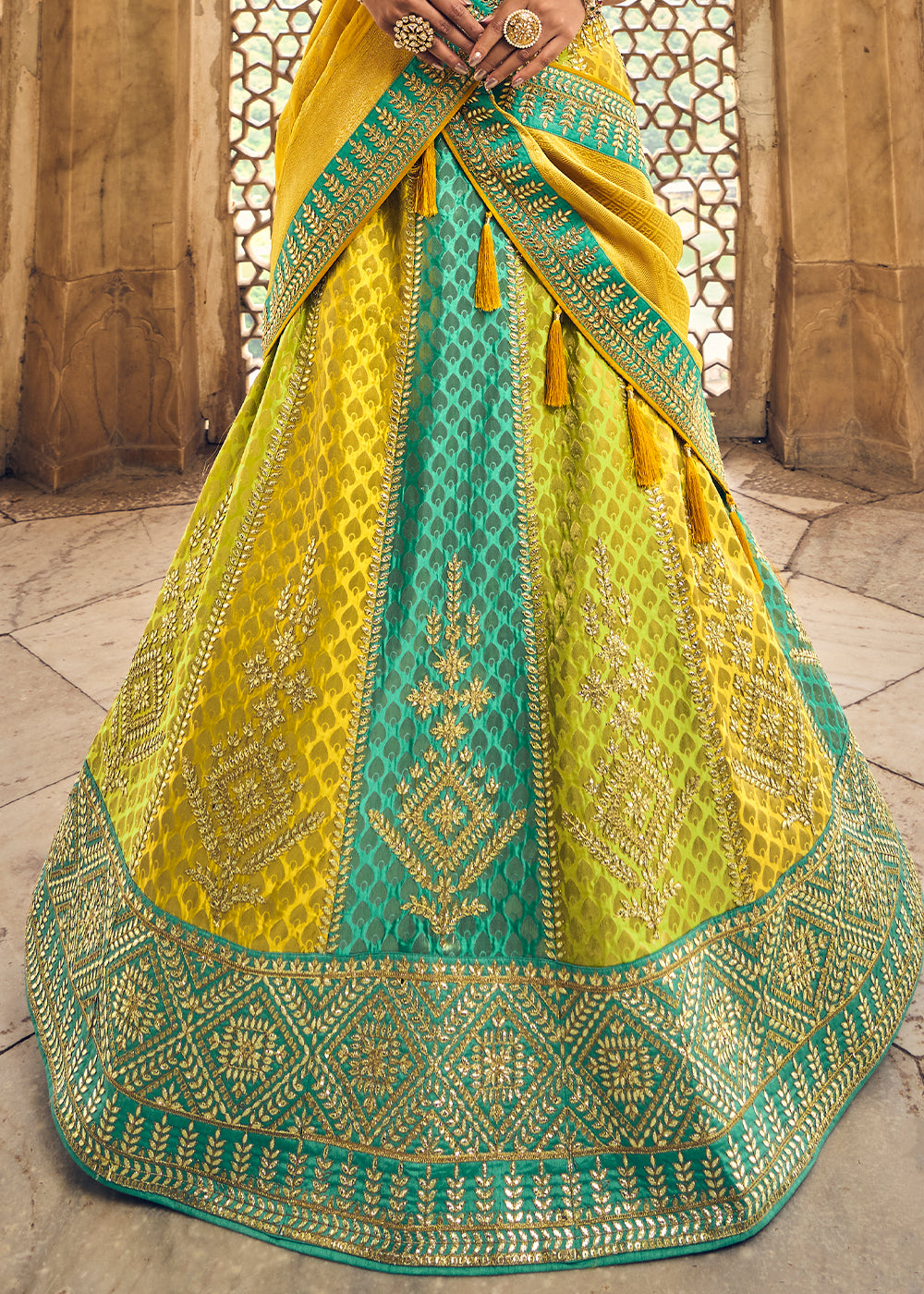CANARY YELLOW EMBROIDERED PREMIUM SILK LEHENGA