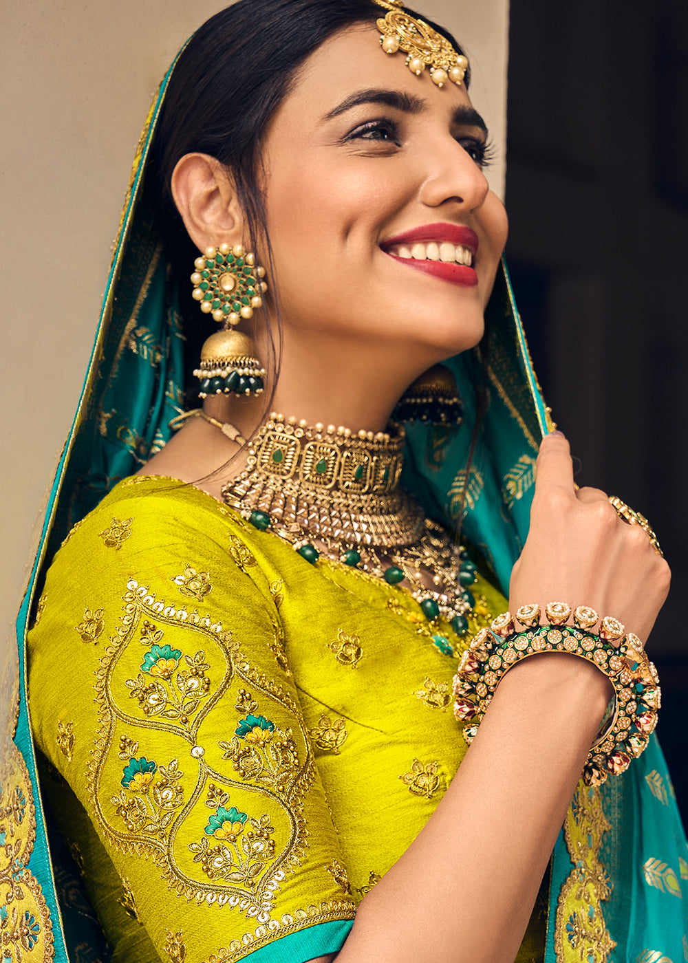 LIME GREEN EMBROIDERED PREMIUM SILK LEHENGA