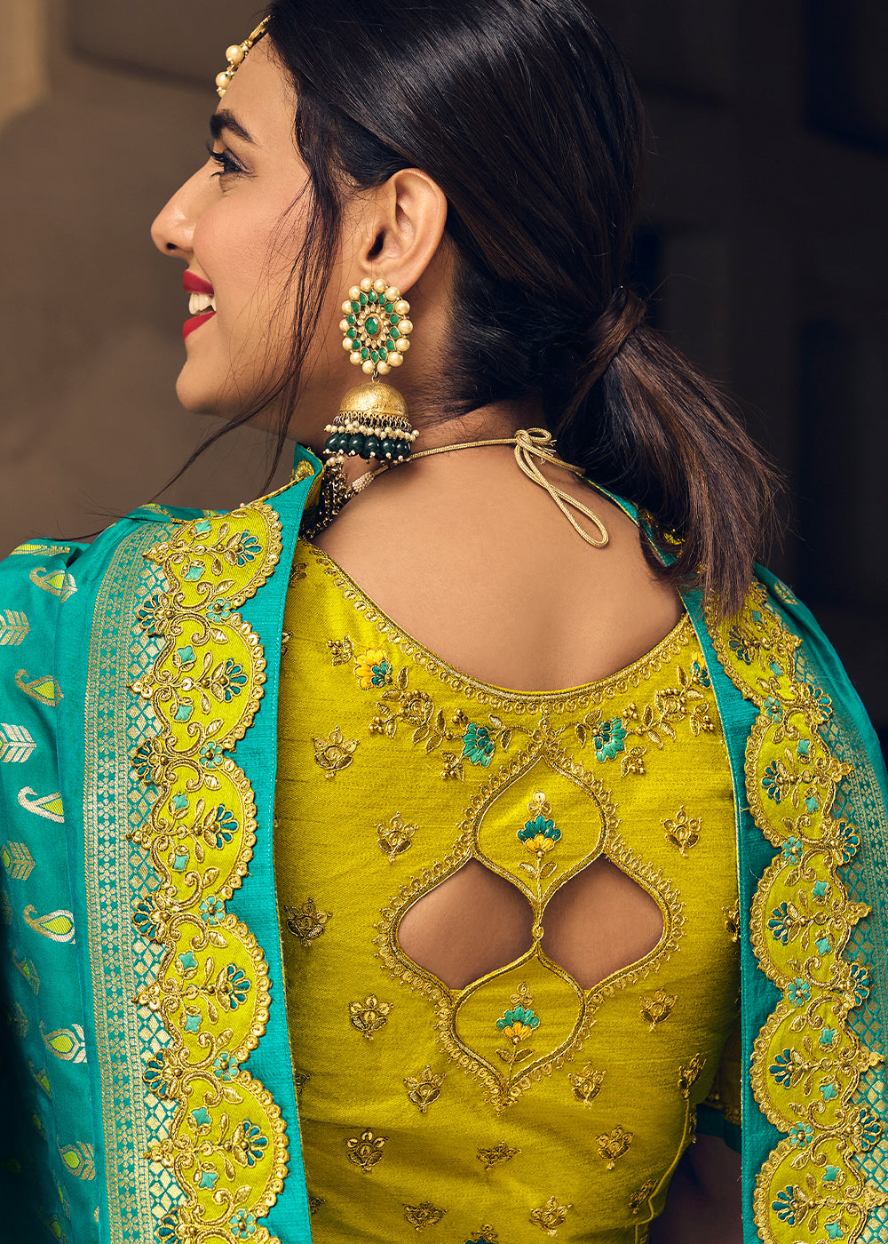 LIME GREEN EMBROIDERED PREMIUM SILK LEHENGA