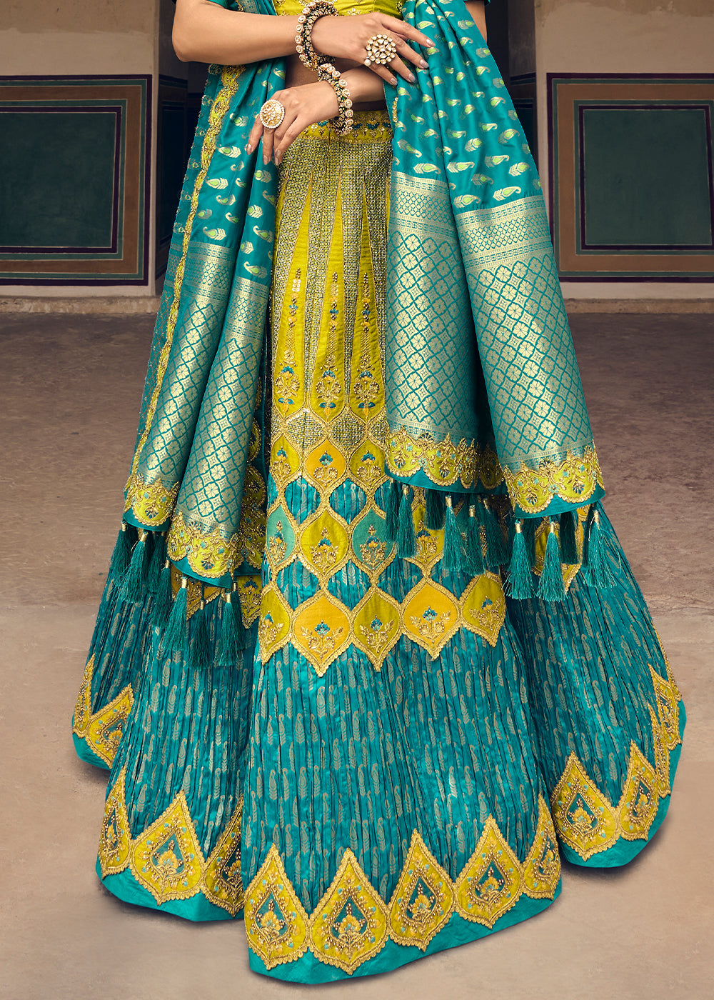 LIME GREEN EMBROIDERED PREMIUM SILK LEHENGA