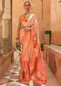 SALMON ORANGE WOVEN PATOLA SILK SAREE